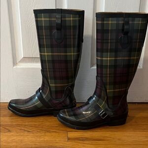 L.L. Bean Plaid Winter Rain Boots - Black, Green, Yellow size 9